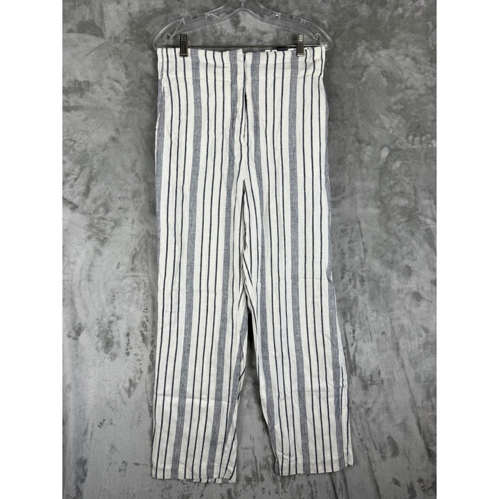 Marks & Spencer Collection Striped Linen Blend Pants Navy White UK 12 US 8 26in
